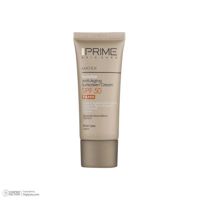 کرم ضد آفتاب و ضد چروک بی رنگ پرایم مدل Matex Colorless SPF50 مناسب انواع پوست حجم 40 میلی لیتر