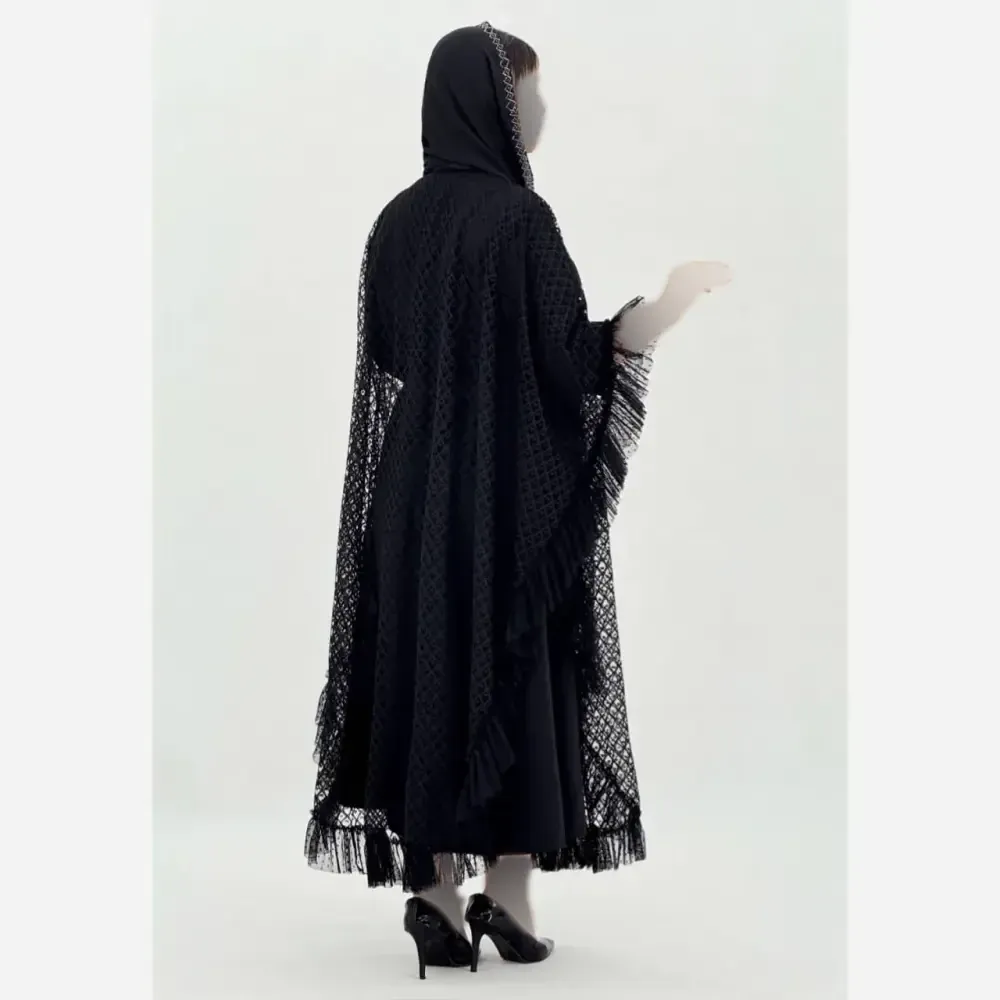 سارافن و رویه مجلسی زنانه جنس بوگاتی و دانتل رنگ مشکی سایز فری 38 تا 46