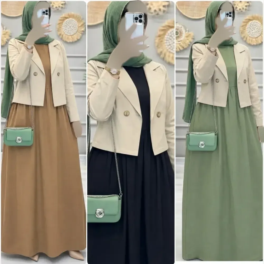 کت و سارافن زنانه لنین رامونا سایز 38 تا 46 رنگ کرم و سبز