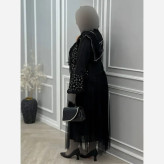 ست سه تیکه زنانه مدل شهرزاد جنس مازراتی و تور مشکی سایز فری 36 تا 46