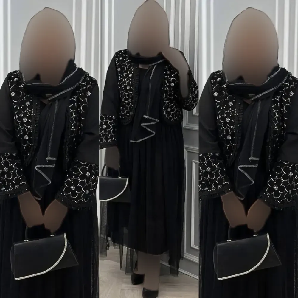ست سه تیکه زنانه مدل شهرزاد جنس مازراتی و تور مشکی سایز فری 36 تا 46