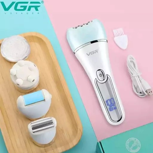 اپیلاتور5 کاره وی جی آر مخصوص صورت و بدن ضد آب سنگ پا شیور فیس براش و ماساژور