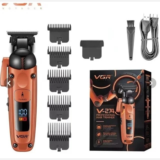 ماشین اصلاح حجم زن سر و صورت وی جی آر با تیغه تیتانیوم و نمایشگر LED خط زن مدل V-274 ورژن جدید 274 ( گناوه مارکت )