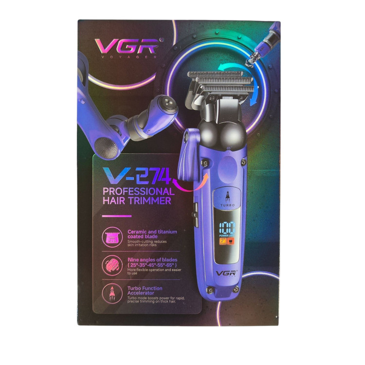 ماشین اصلاح حجم زن سر و صورت وی جی آر با تیغه تیتانیوم و نمایشگر LED خط زن مدل V-274 ورژن جدید 274 ( گناوه مارکت )