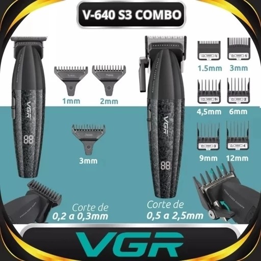 ماشین اصلاح سه کاره حجم زن و خط زن و شیور شارژی سر صورت بدن ریش تراش وی جی آر صفر زن V-640 s3 ورژن جدید ( گناوه مارکت )