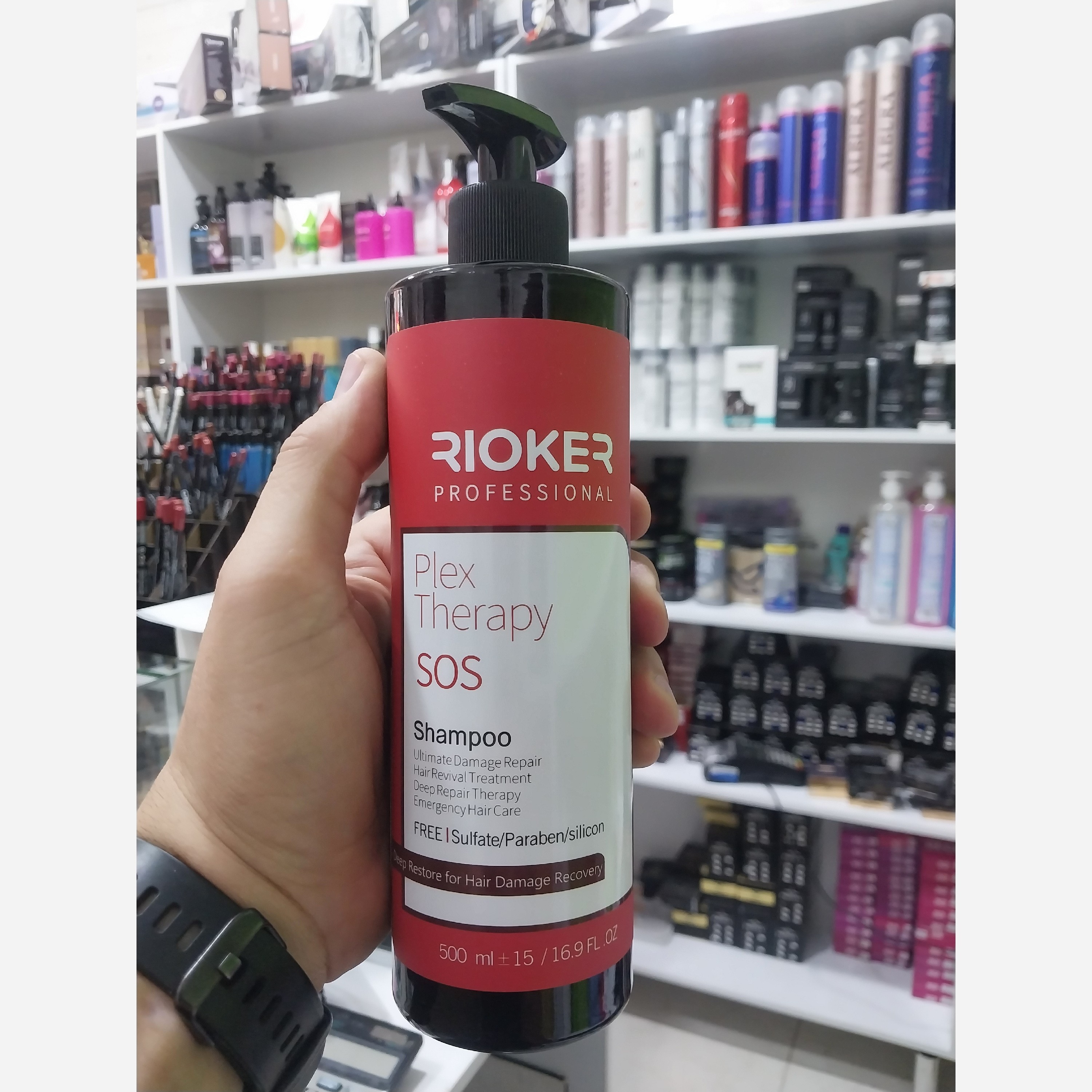 شامپو  ریوکر پلکس ترابیSOS و احیای کننده بسار قوی مو برای موهای آسیب دیده و خشک  500 میل بدون سولفات و پارابن و سیلیکون