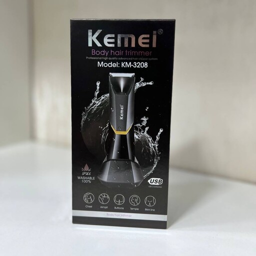 ماشین اصلاح مخصوص بدن و صورت kemei3208 با قابلیت اصلاح تمام نقاط بدن به علاوه خط زنی سر و صورت اورجینال