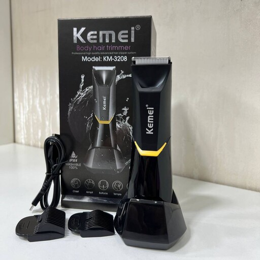 ماشین اصلاح مخصوص بدن و صورت kemei3208 با قابلیت اصلاح تمام نقاط بدن به علاوه خط زنی سر و صورت اورجینال