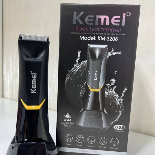 ماشین اصلاح مخصوص بدن و صورت kemei3208 با قابلیت اصلاح تمام نقاط بدن به علاوه خط زنی سر و صورت اورجینال