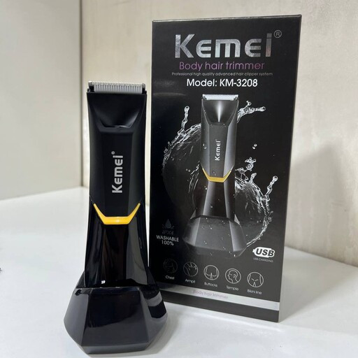 ماشین اصلاح مخصوص بدن و صورت kemei3208 با قابلیت اصلاح تمام نقاط بدن به علاوه خط زنی سر و صورت اورجینال