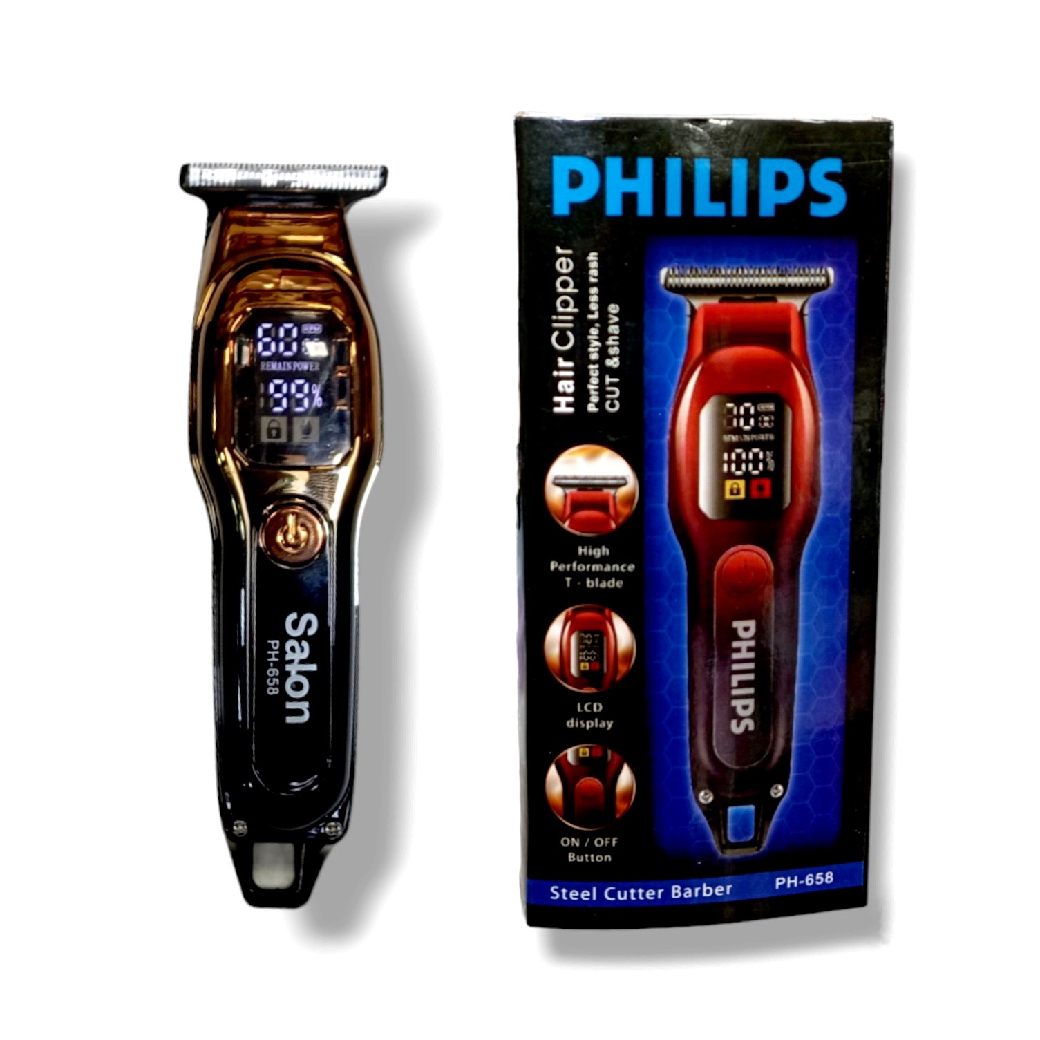 صفر زن صورت و بدن حرفه ای مارک فلیپس PHILIPS 658 قابل استفاده برای صورت و بدن و بغل سر تیغ استیلی ضد زنگ باتری لیت