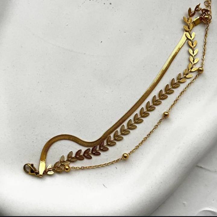 دستبند سه لاین گندمی و ماری استیل گالری هیما