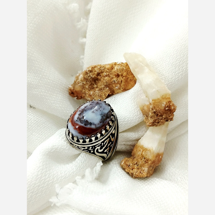 انگشتر مردانه نقره روس سنگ اصلی شجر چند رنگ اقیانوسی