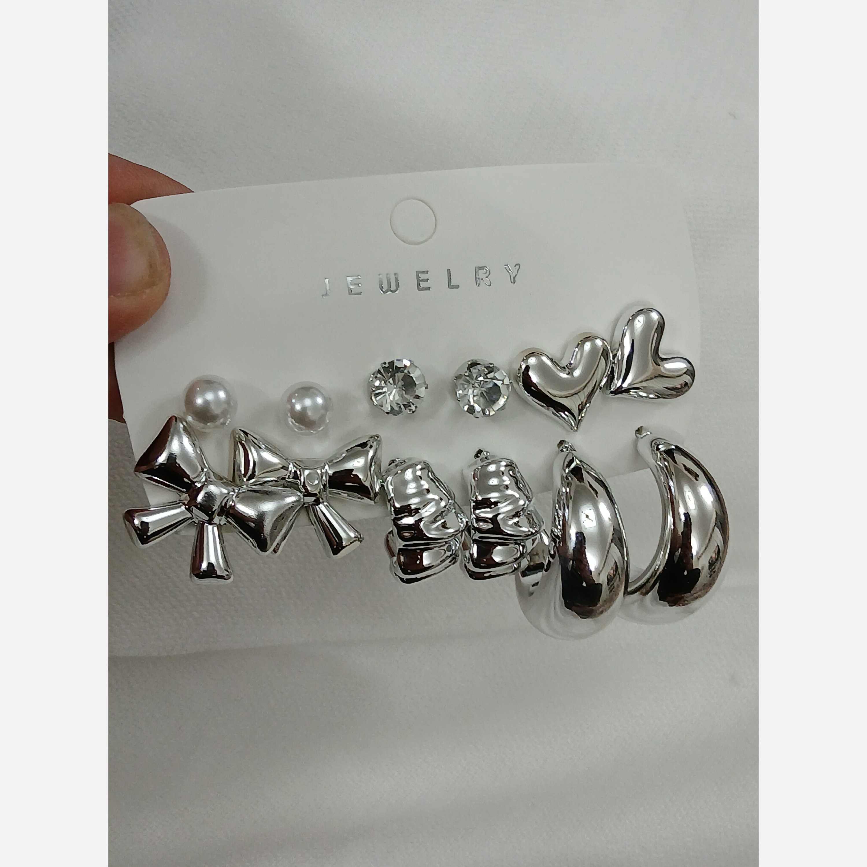 گوشواره پک 6جفتی نقره ای خاص و شیک جدید