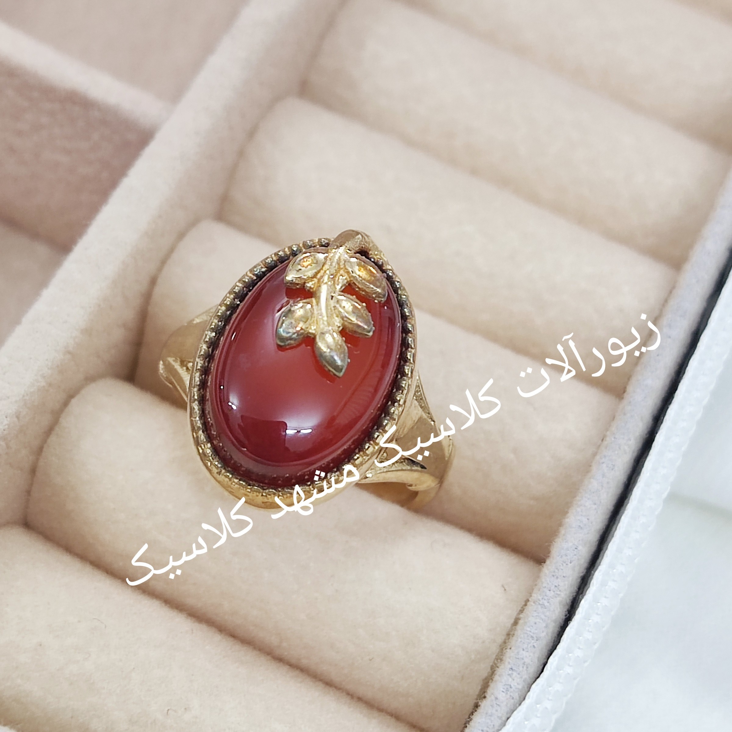 انگشتر زنانه طلا روس نگین عقیق خراسان اصل گندمی شیک