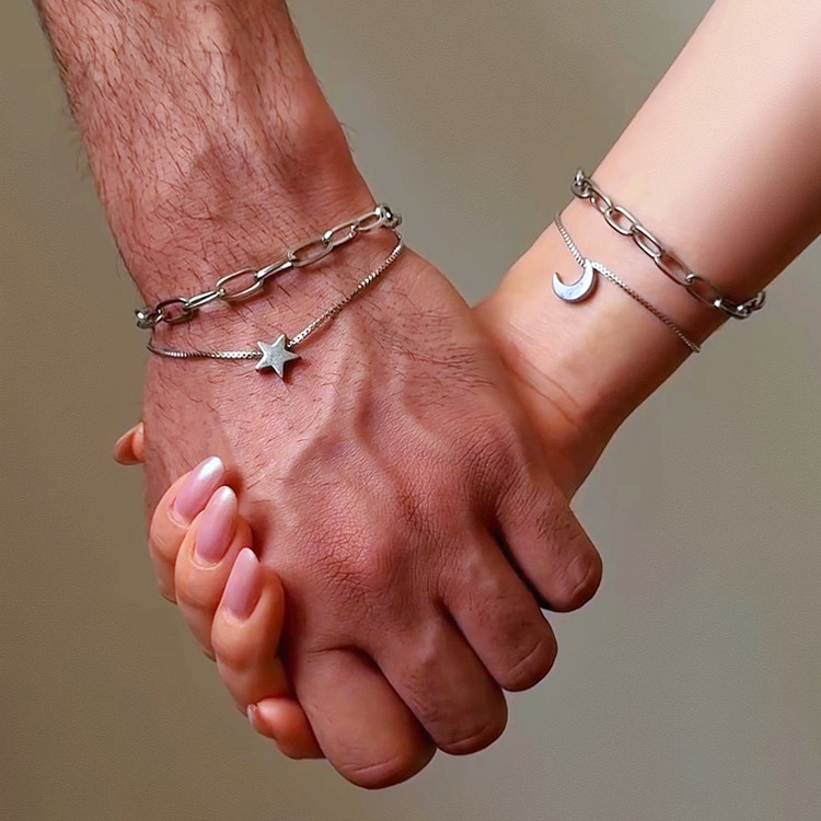 ست دستبند دولاین ماه و ستاره استیل