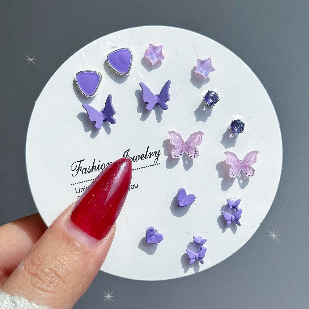 پک گوشواره پروانه بنفش مینیمال 7 جفتی
