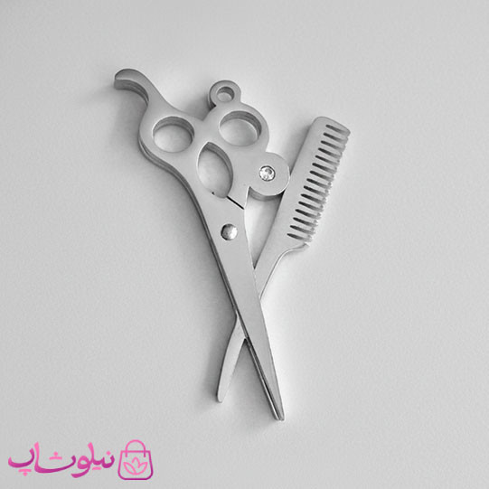 گردنبند آرایشگری مدل قیچی شانه نقره ای رنگ کد 250