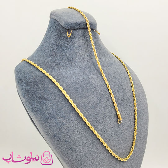 ست زنجیر و دستبند زنانه طنابی طلایی عرض 3 میل کد 330