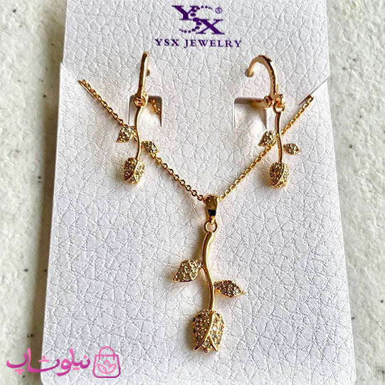 نیم ست زنانه ysx مدل گلهای واژگون طلایی رنگ کد 7991