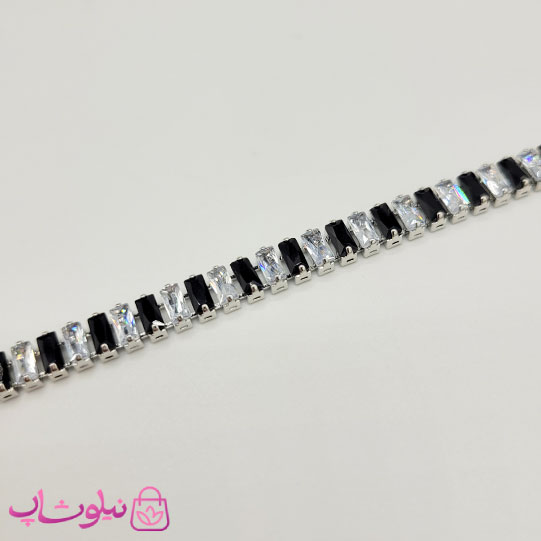 گردنبند زنانه تنیسی پهن دورنگ مشکی سفید کد 3298