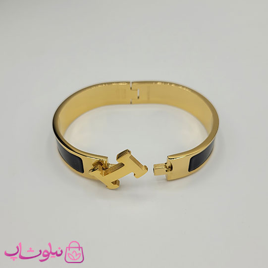 دستبند زنانه هرمس مشکی طلایی استیل قفل اورجینال کد 900