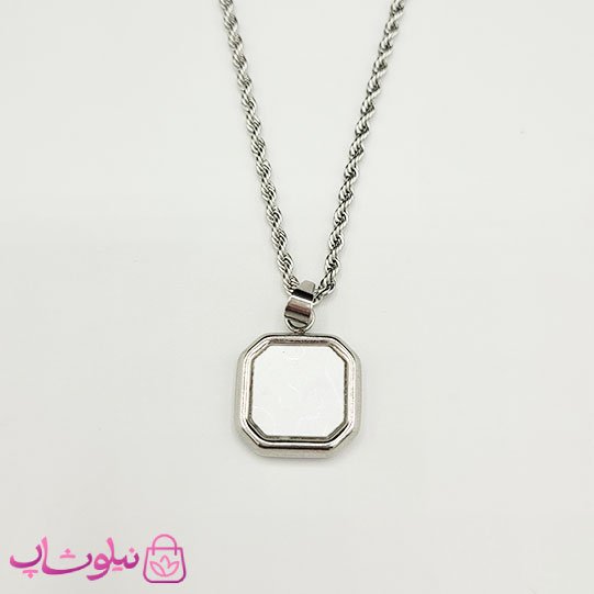 گردنبند سنگ اونیکس سفید با زنجیر طنابی نقره ای کد 390