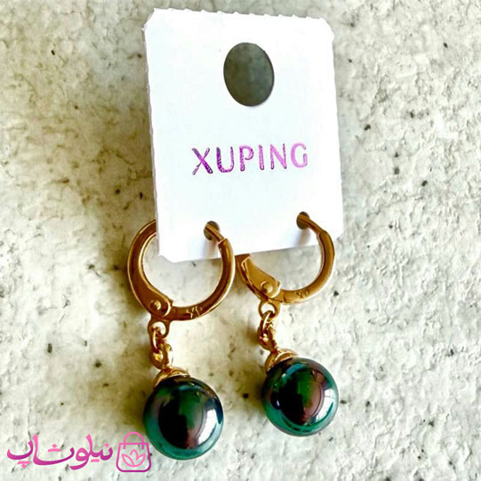 گوشواره زنانه ژوپینگ با آویز تیله ای هولوگرامی قطر 8 میل کد 2991