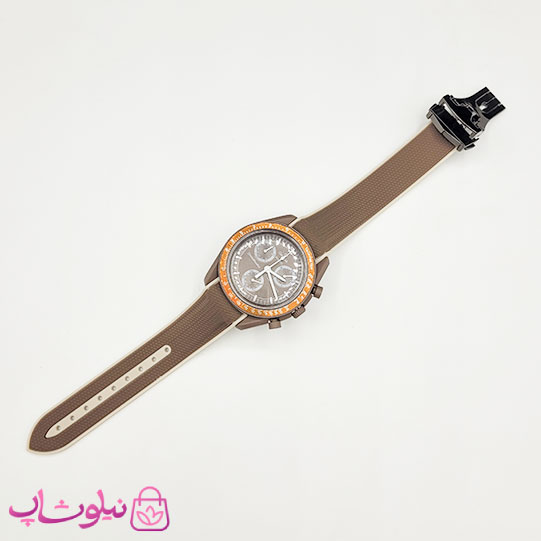 ساعت امگا سواچ moonswatch با بند رابر زنانه مردانه رنگ قهوه ای کرم کیفیت مستر کد 3750