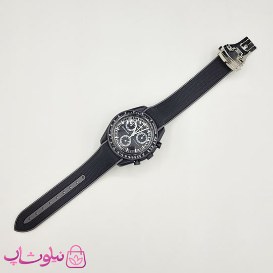 ساعت امگا سواچ moonswatch با بند رابر زنانه مردانه رنگ فول مشکی کیفیت مستر کد 3750