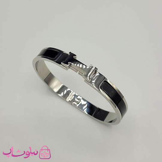 دستبند زنانه هرمس مشکی نقره ای استیل قفل اورجینال کد 800