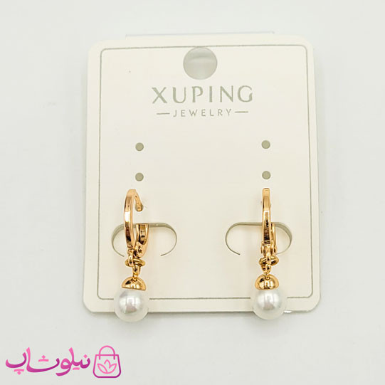 گوشواره آویز ژوپینگ مدل مروارید سفید قطر 6 میل کد 2391