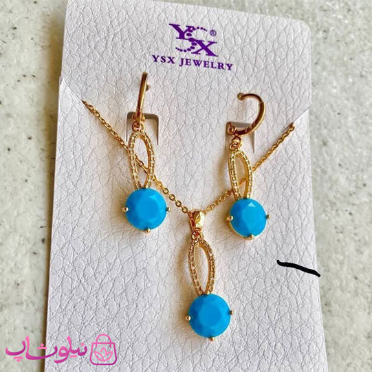 نیم ست زنانه وای اس ایکس مدل آبی طلایی نگیندار کد 550