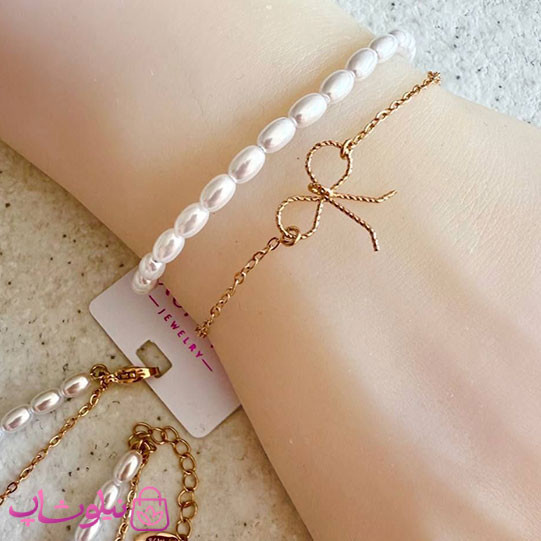 دستبند زنانه ژوپینگ دولاین مدل پاپیون و مروارید کد 4991