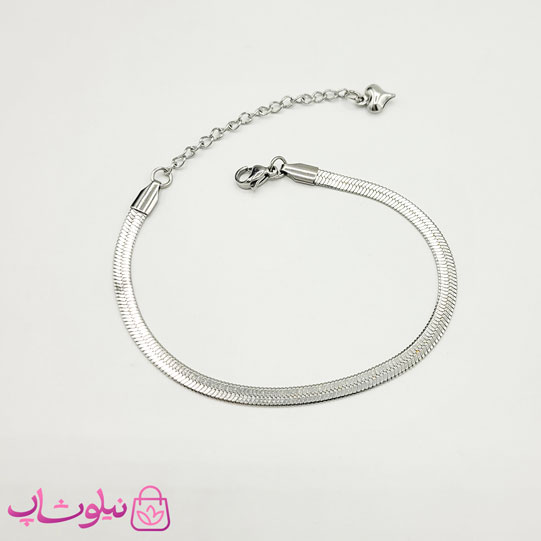 ست دستبند و گردنبند هرینگبون تخت نقره ای 4 میل کد 250