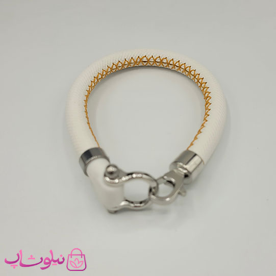 دستبند امگا رابر سفید مردانه سایز لارج کیفیت مستر با دوخت نارنجی (طراحی جدید) کد 1450