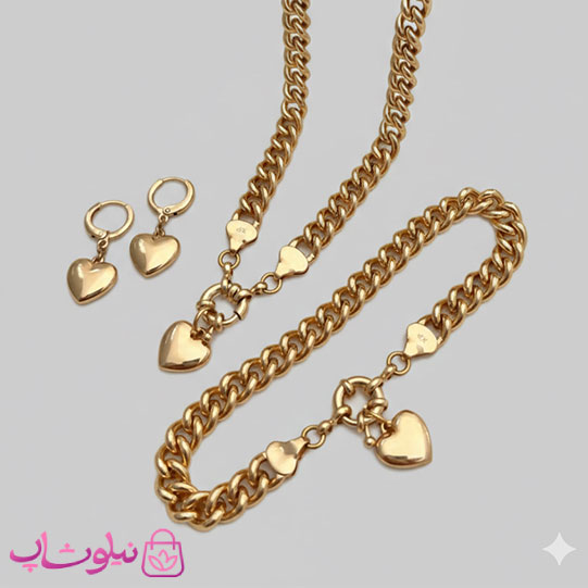 سرویس بدلیجات زنانه ژوپینگ طلایی مدل کارتیه قلبی کد 2200
