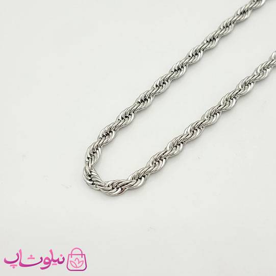 زنجیر طنابی مردانه نقره ای استیل ضخیم 60 سانت کد 2691