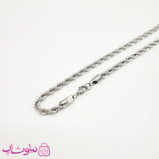 زنجیر طنابی مردانه نقره ای استیل ضخیم 60 سانت کد 2691