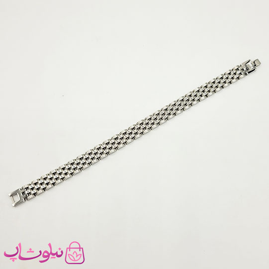 دستبند مردانه زنانه استیل طرح رولکس نقره ای کد 750