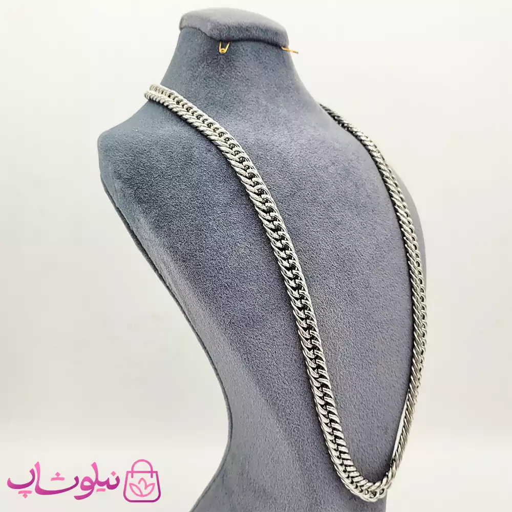 ست گردنبند و دستبند مردانه استیل سیلور کارتیه 8 میل کد 800
