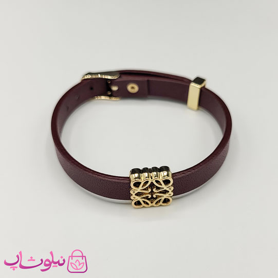 دستبند زنانه لووه Loewe چرم استیل رنگ بنفش بادمجانی کد 650