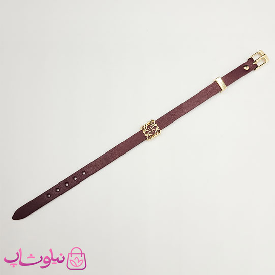 دستبند زنانه لووه Loewe چرم استیل رنگ بنفش بادمجانی کد 650
