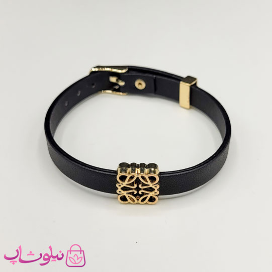 دستبند زنانه لووه Loewe چرم استیل رنگ مشکی کد 650