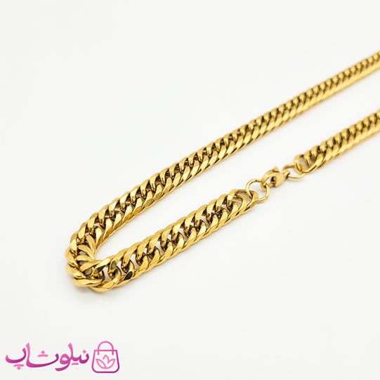 ست گردنبند و دستبند مردانه استیل طلایی کارتیه کد 800