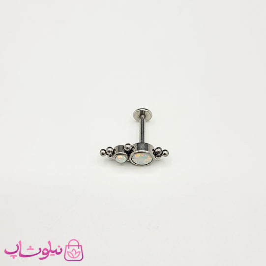 پیرسینگ گوش استیل نقره ای رنگ مدل سنگ رنگین کمانی کد 229