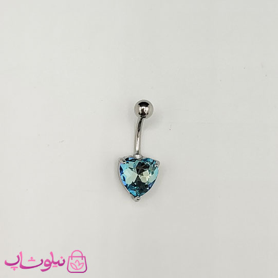 پیرسینگ ناف استیل نقره ای رنگ مدل قلب آبی هفت رنگ کد 229