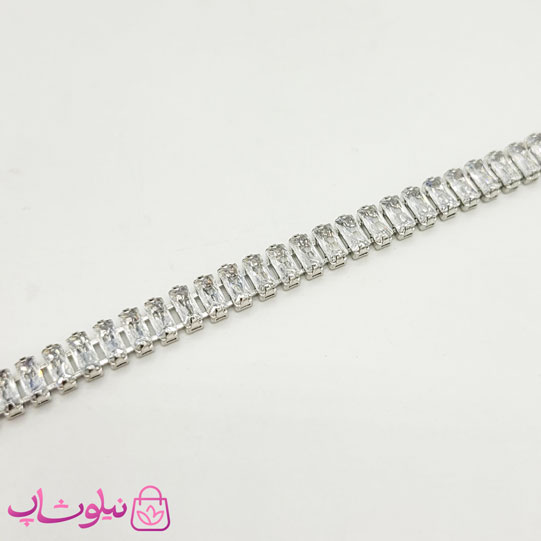 دستبند زنانه تنیسی مدل نقره ای نگین باگتی سفید 18 سانت 5 میل کد 230