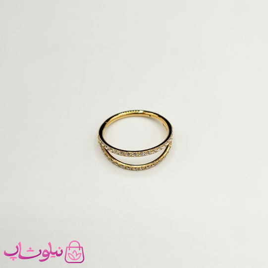 پیرسینگ گوش یا بینی استیل طلایی رنگ دولاین نگیندار کد 749