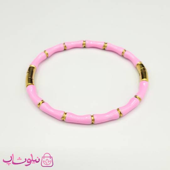 دستبند زنانه استیل مدل بامبو (استخوانی) صورتی کد 197